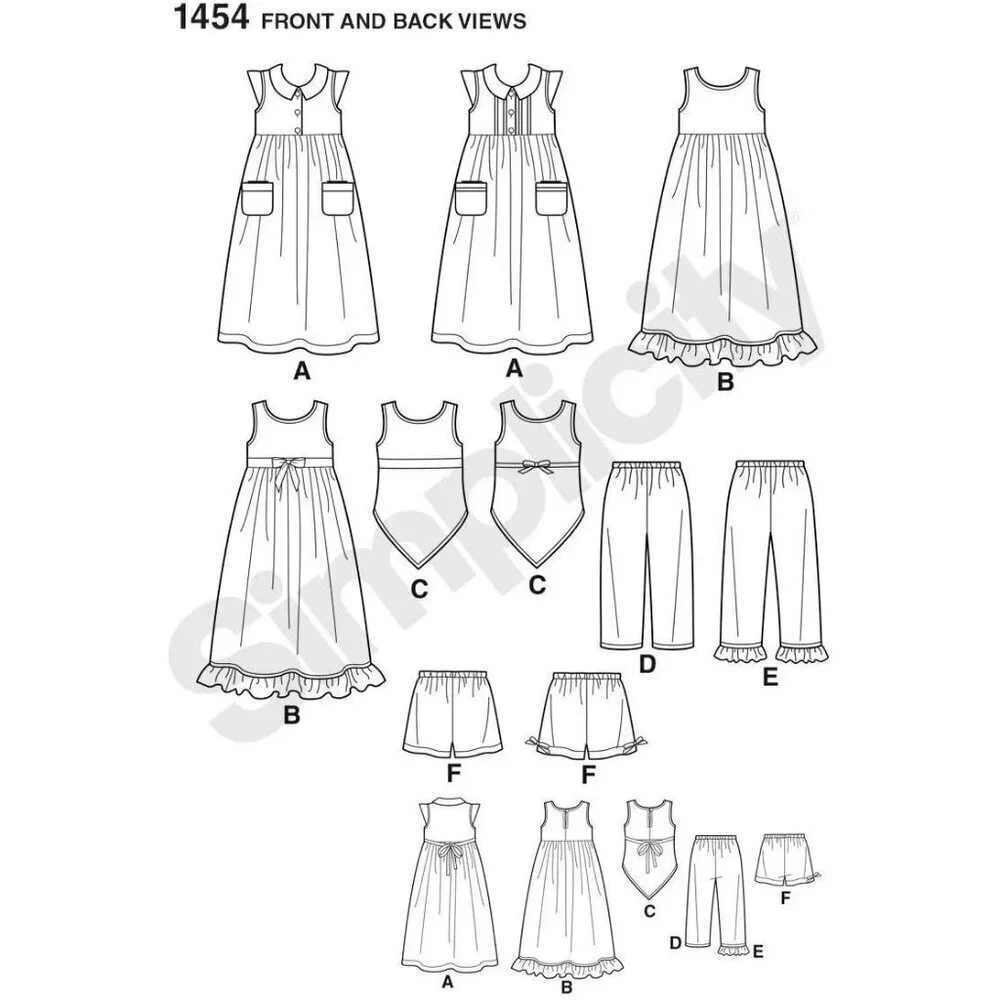 Simplicity Sewing Pattern 1454‎ Dress Top Pants Shorts Child Girl Size 3-8